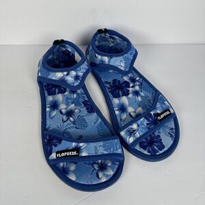 FLOPEEZE Blue Tropical Comfortable Sandals Women’s US Sz 11/12 Flat Summer Shoes